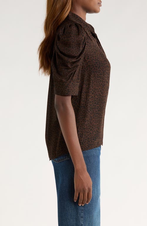 Frame The Leopard Gillian Puff Sleeve Silk Top In Brown