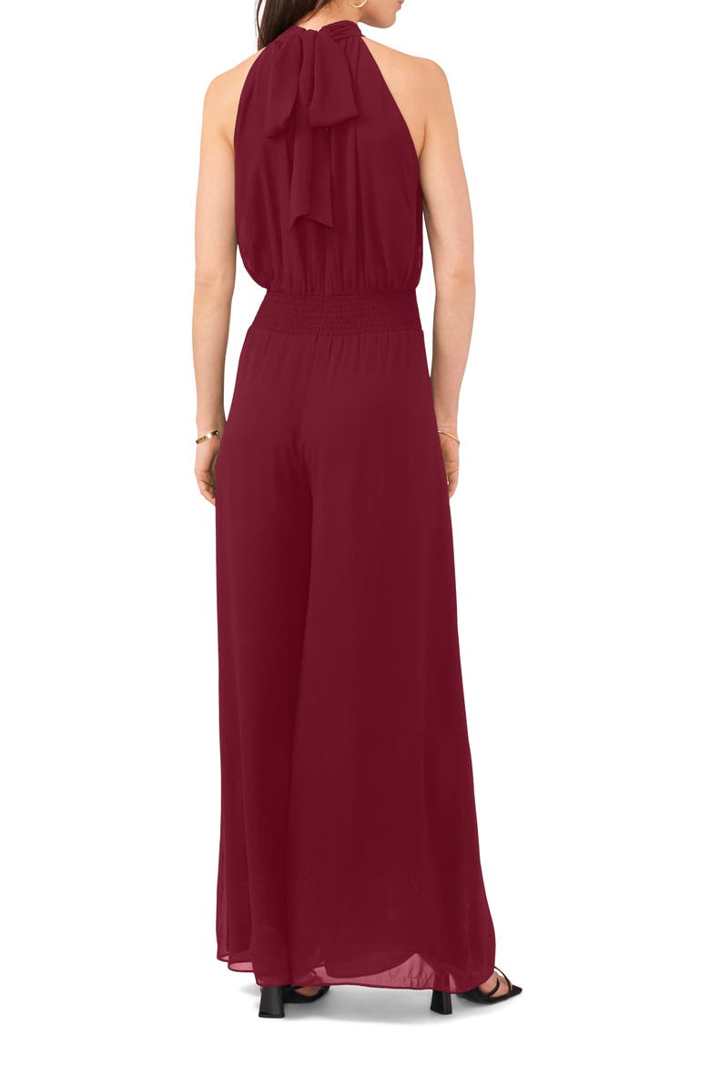 Tie Neck Chiffon Overlay Wide Leg Jumpsuit, Alternate, color, CRISP MERLOT