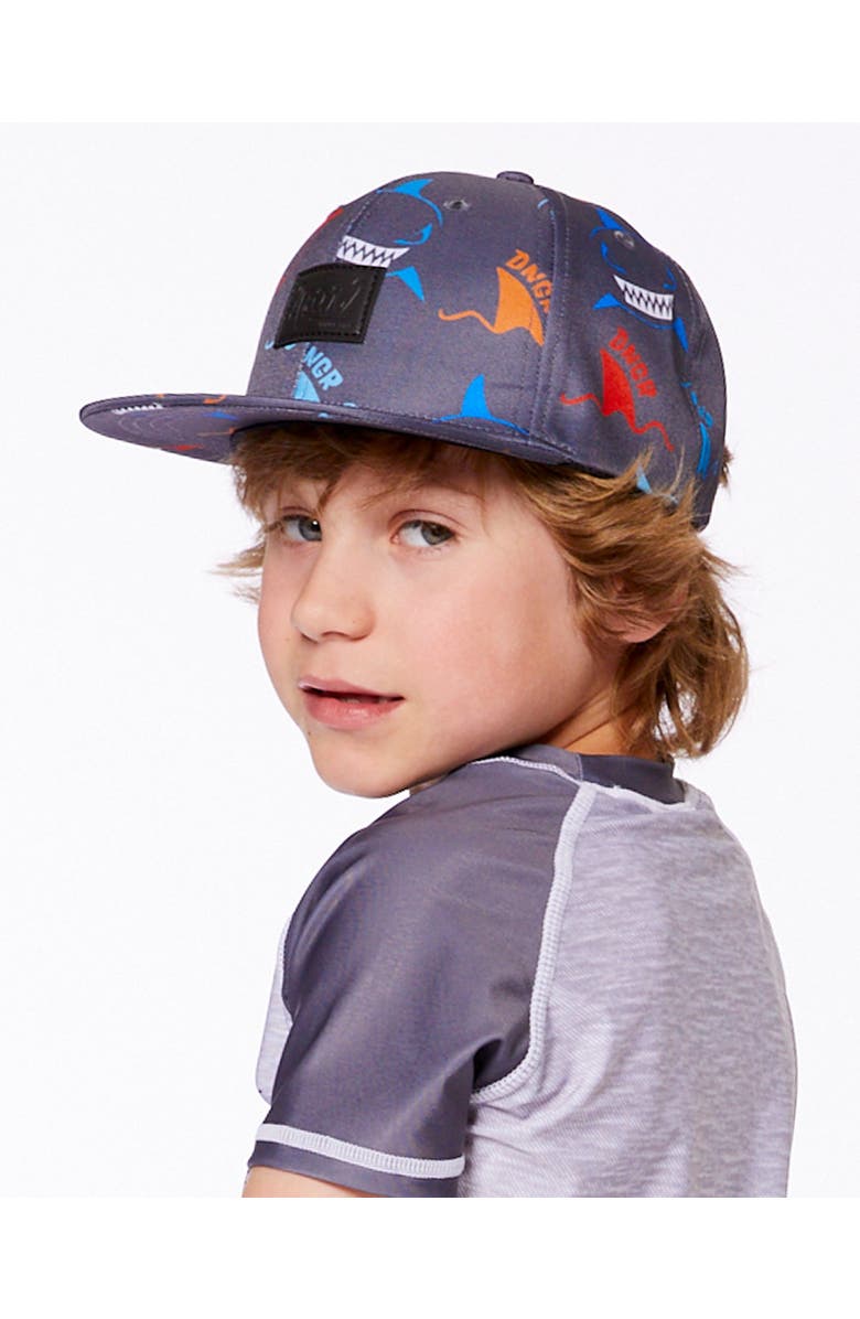 Deux par Deux Baby Boy's Printed Cap Orange, Red, And Blue Sharks On Gray, Alternate, color, 