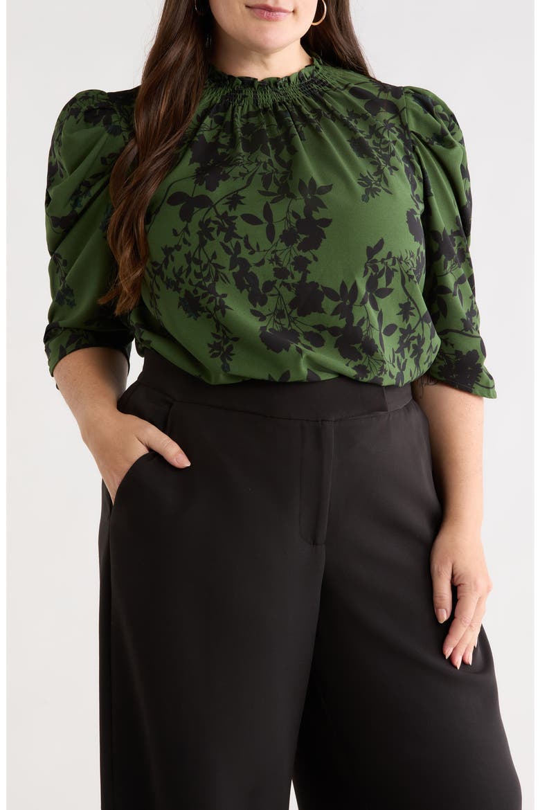 Tindrie Floral Puff Sleeve Top, Main, color, OLIVE-BLACK