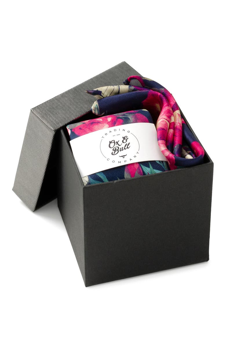 Floral Silk Tie & Pocket Square, Alternate, color, NAVY