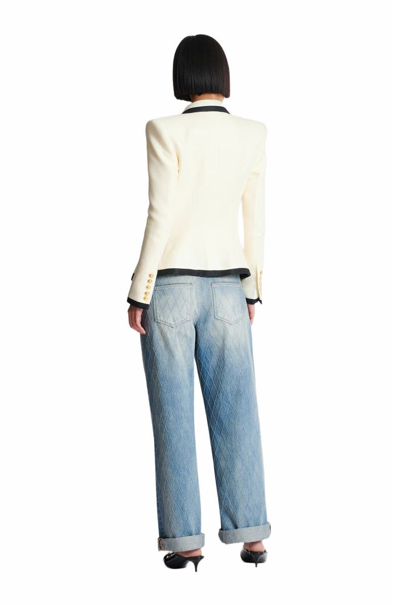 Balmain Fitted Two-Tone Basketweave Jacket, Alternate, color, Beige