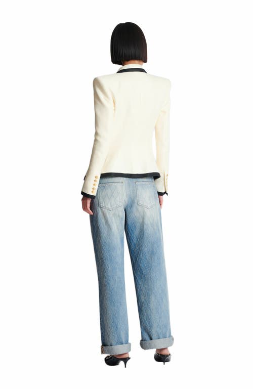 Balmain Fitted Two-tone Basketweave Jacket In White