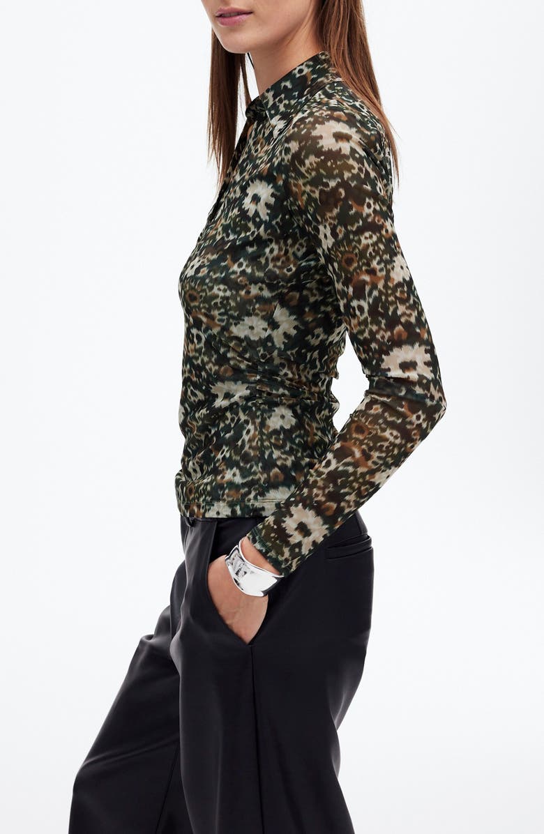 Madewell Floral Long Sleeve Mesh Polo Top, Alternate, color, 