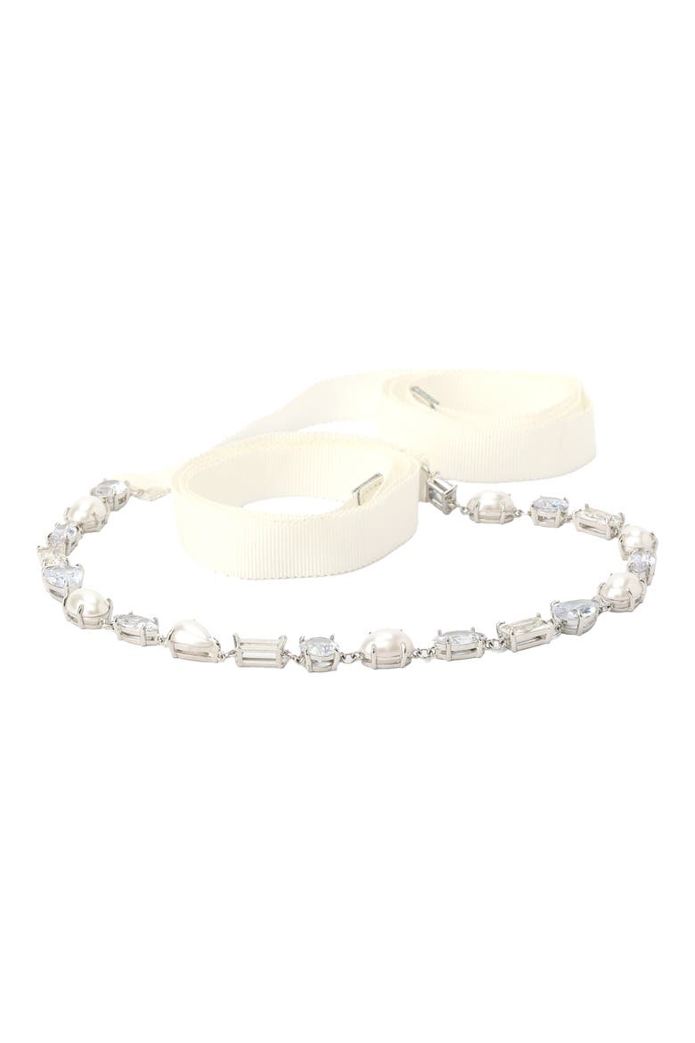 imitation pearl bridal belt, Main, color, CREAM/ SILVER