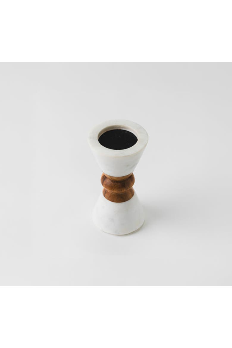 Heirloom Marble & Acacia Candleholders, Alternate, color, White