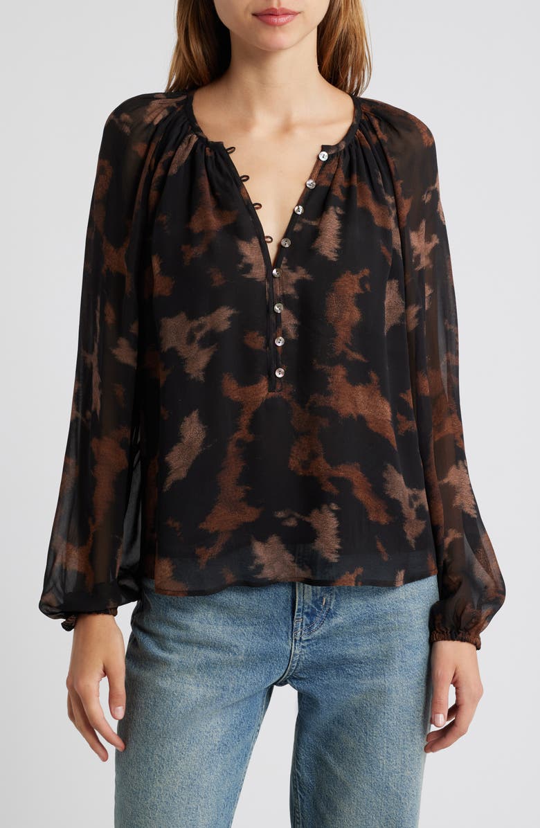 Rails Indi Printed Balloon Sleeve Top, Main, color, Diffused Sandstone