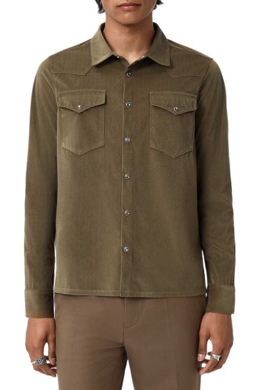 John Varvatos Andres Western Herringbone Faux Suede Snap-up Shirt In Brown