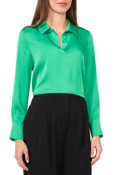 Satin Johnny Collar Popover Top
