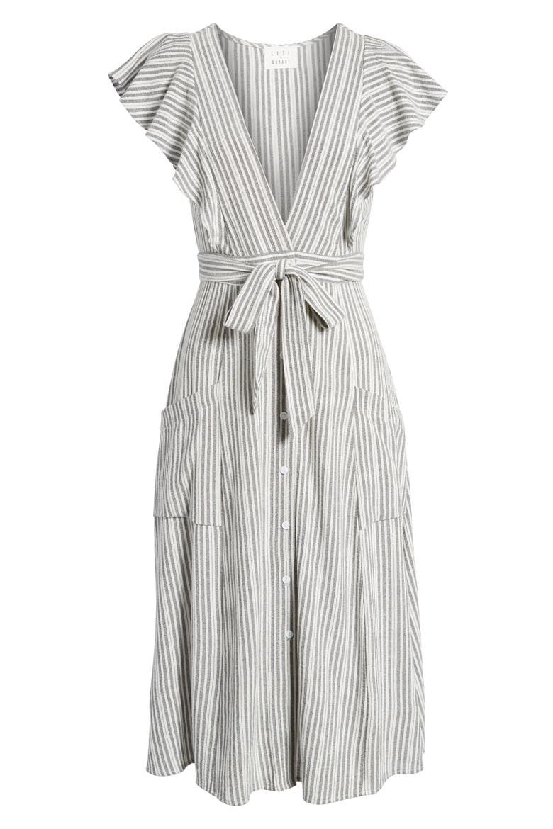Kika Tie Waist Midi Dress, Alternate, color, GREY