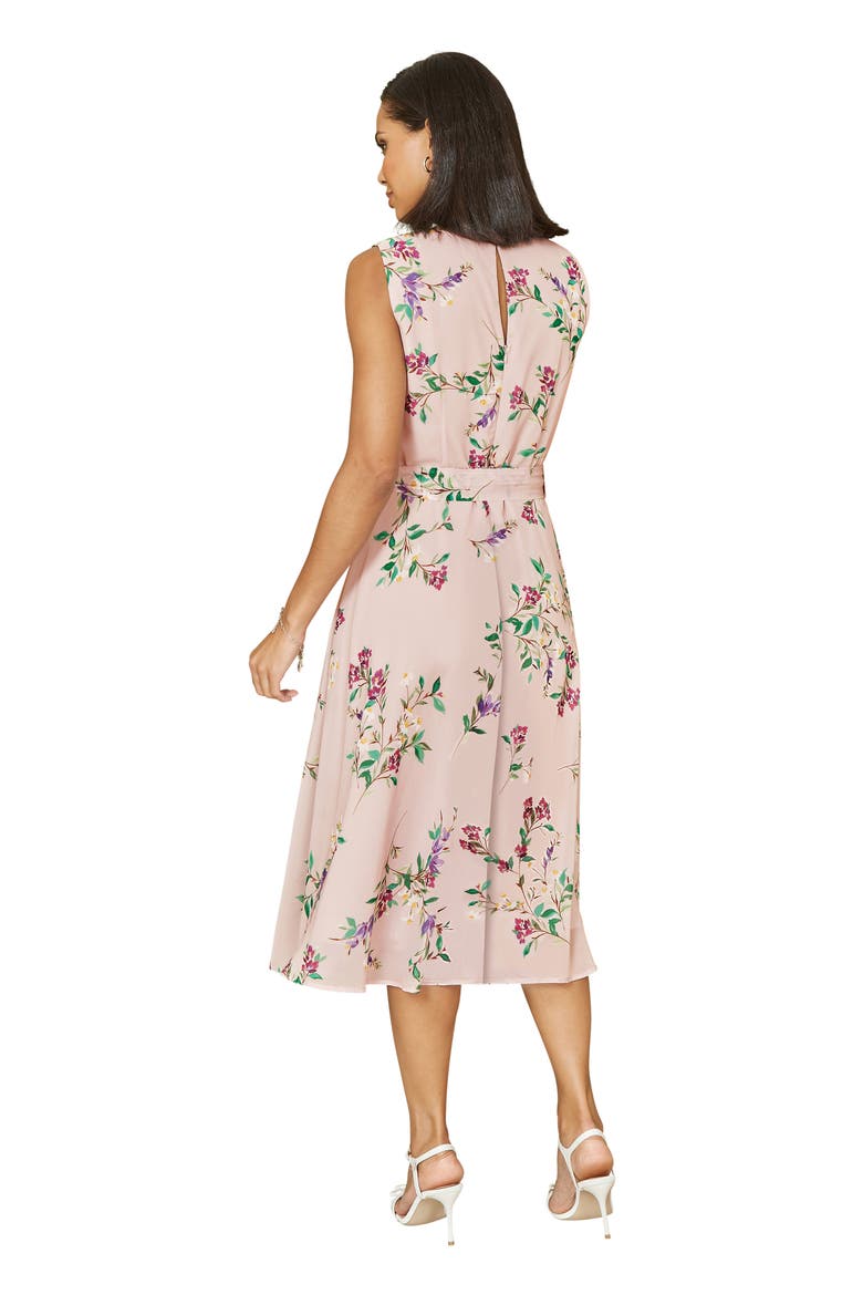 Sleeveless Tie Waist Printed Midi Dress, Alternate, color, Pink