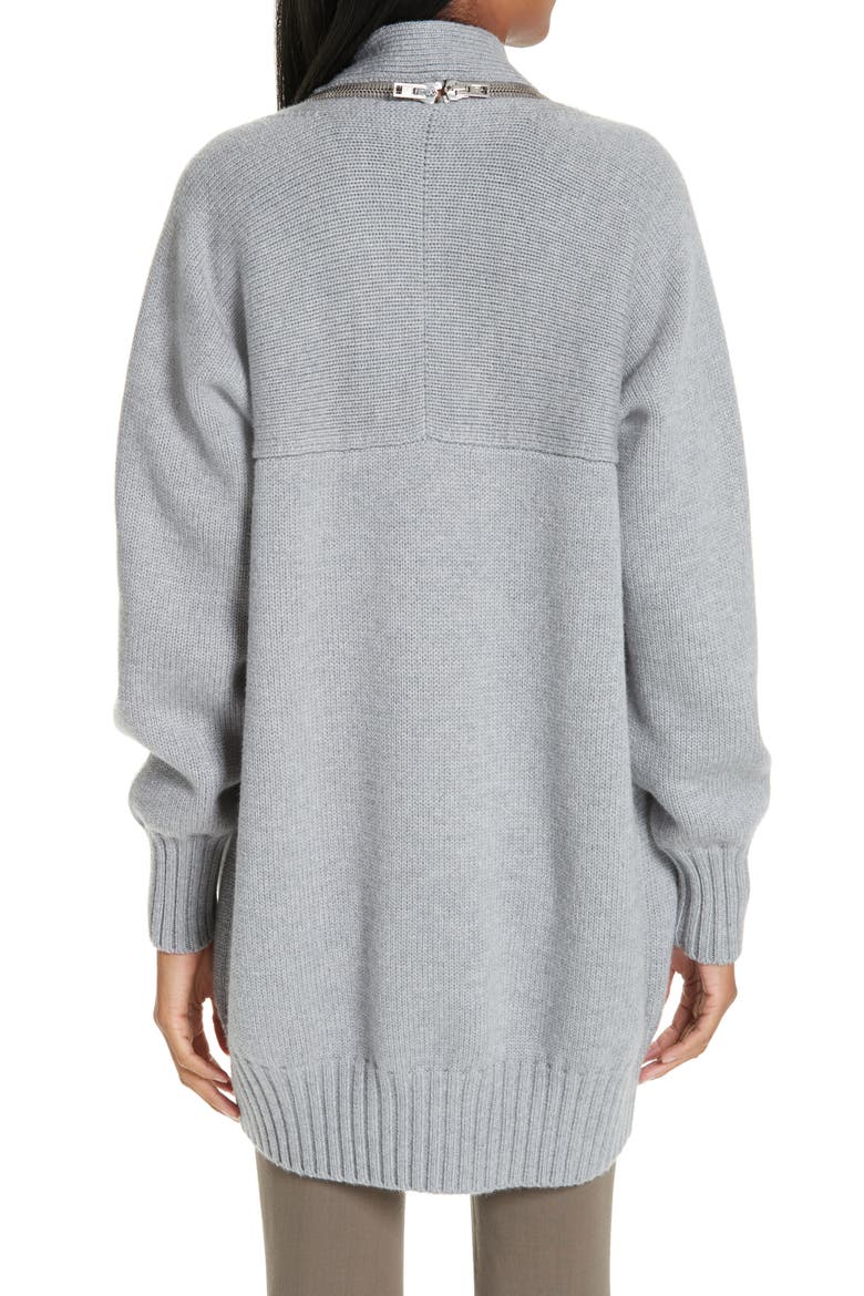 Zip Shoulder Merino Wool Cardigan, Alternate, color, HEATHER GREY