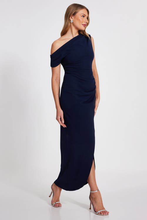 Quiz One Shoulder Scuba Crepe Asymmetric Maxi Dress In Navy
