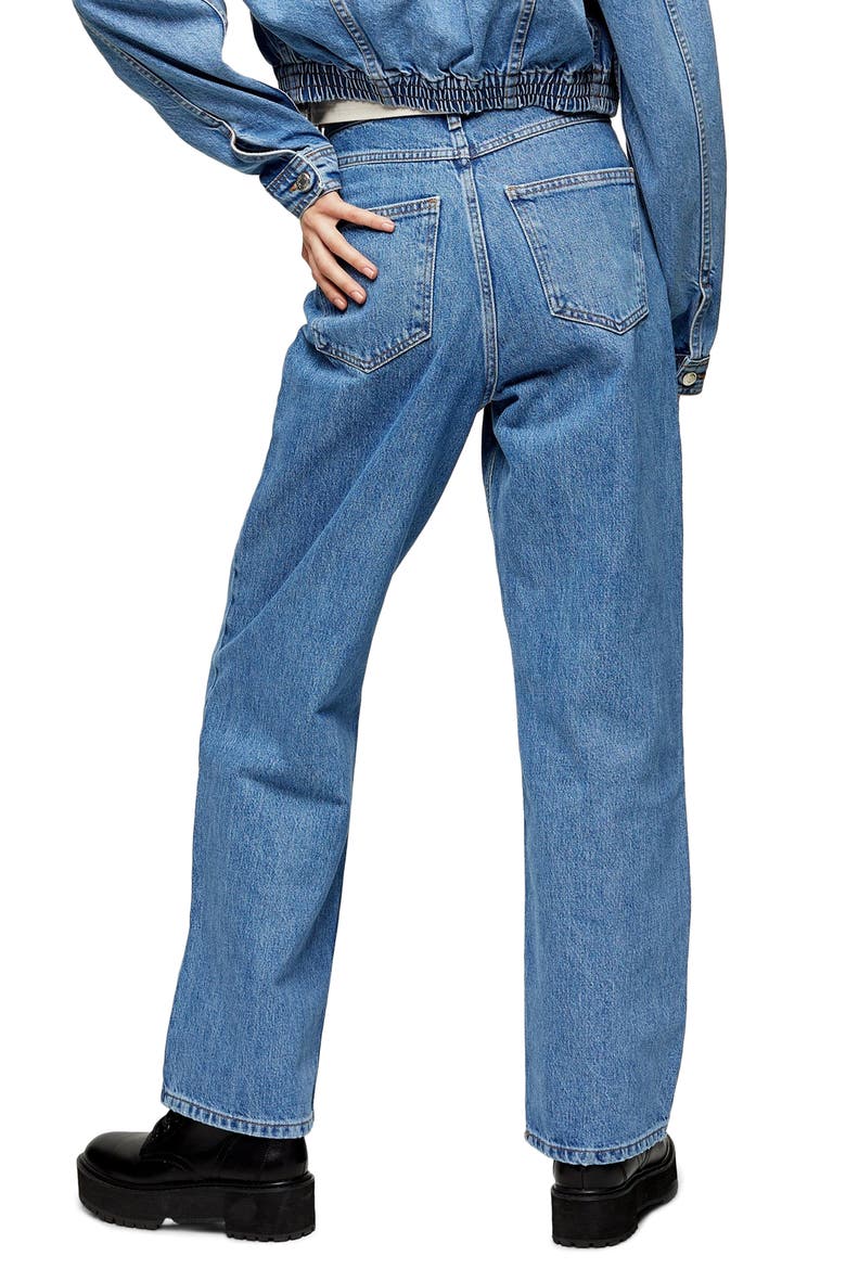 Pleat Dad Jeans, Alternate, color, MID BLUE