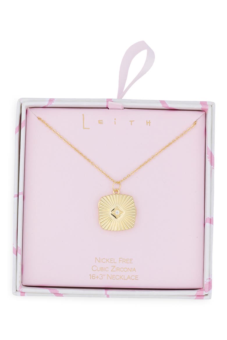 Fluted Square Locket Necklace, Main, color, CLEAR- GOLD