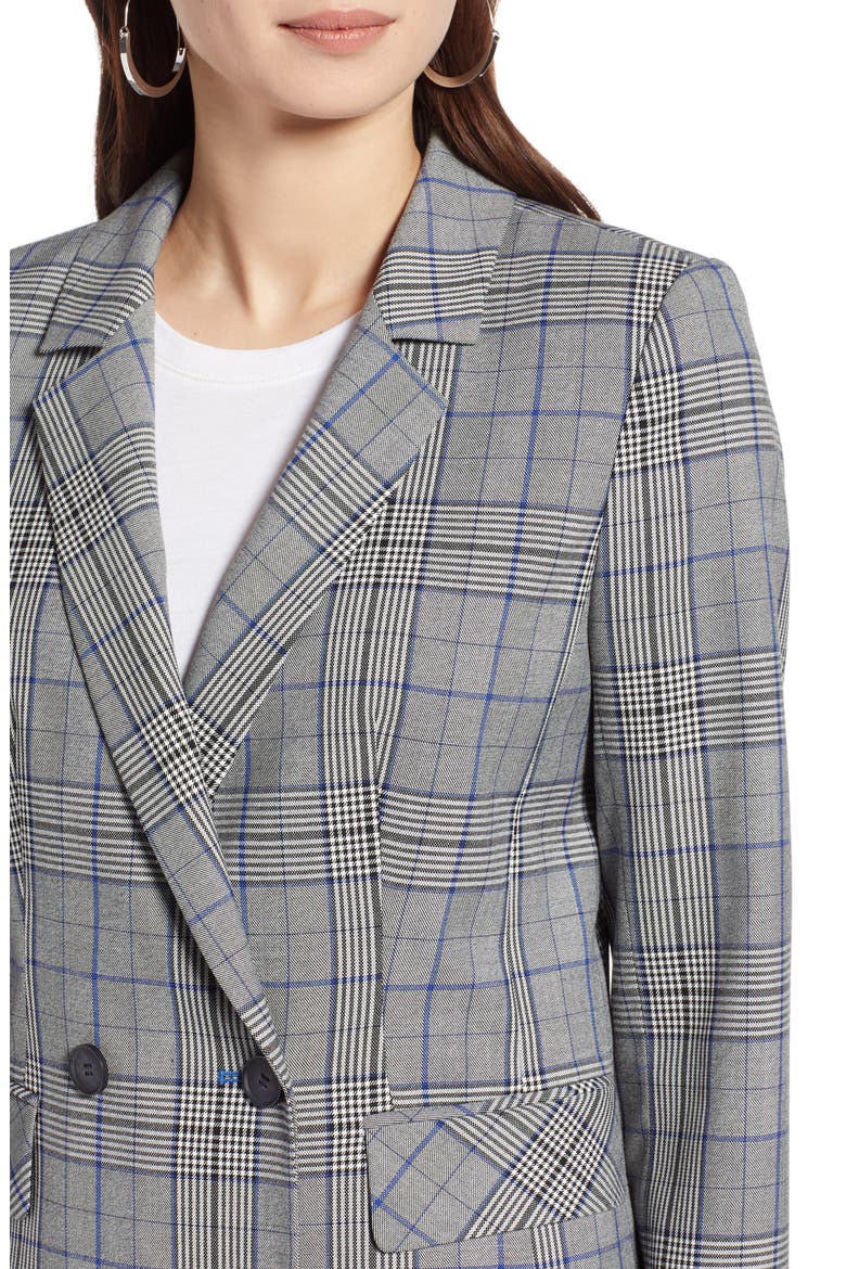 Double Breasted Blazer, Alternate, color, BLACK- BLUE PLAID