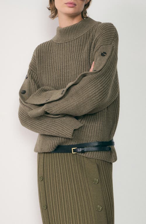 Shop Mango Button Detail Knit Sweater In Khaki Green