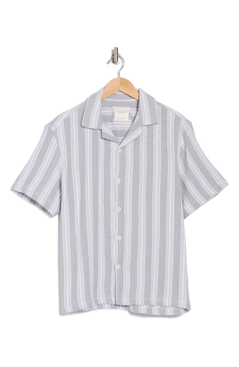 DENIM AND FLOWER Stripe Textured Camp Shirt, Alternate, color, Gray W/ White
