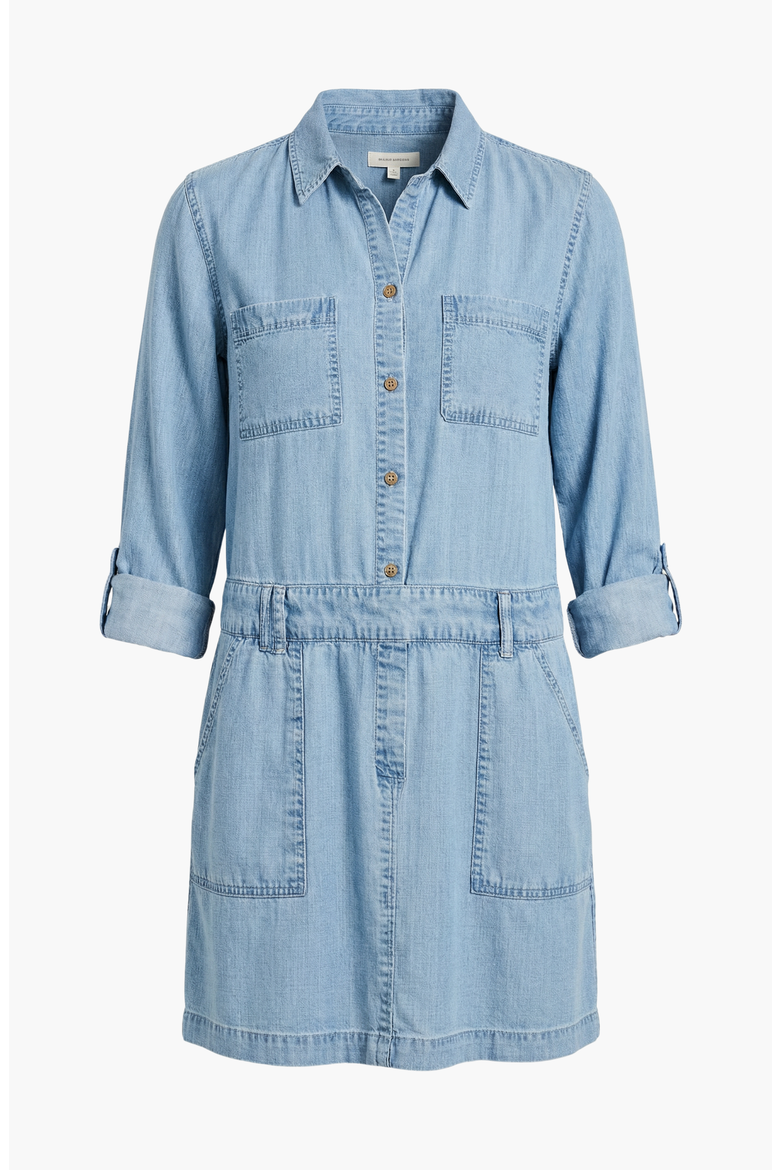 Button-Front Long Sleeve Denim Mini Dress, Alternate, color, Light Wash Blue