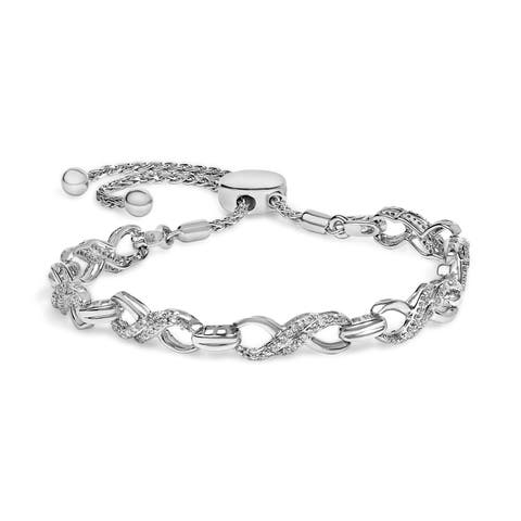 Silver 1/2 Cttw Diamond Infinity Link Bolo Bracelet
