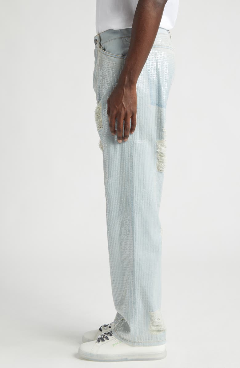 Palm Angels Ripped Sequin Straight Leg Jeans, Alternate, color,