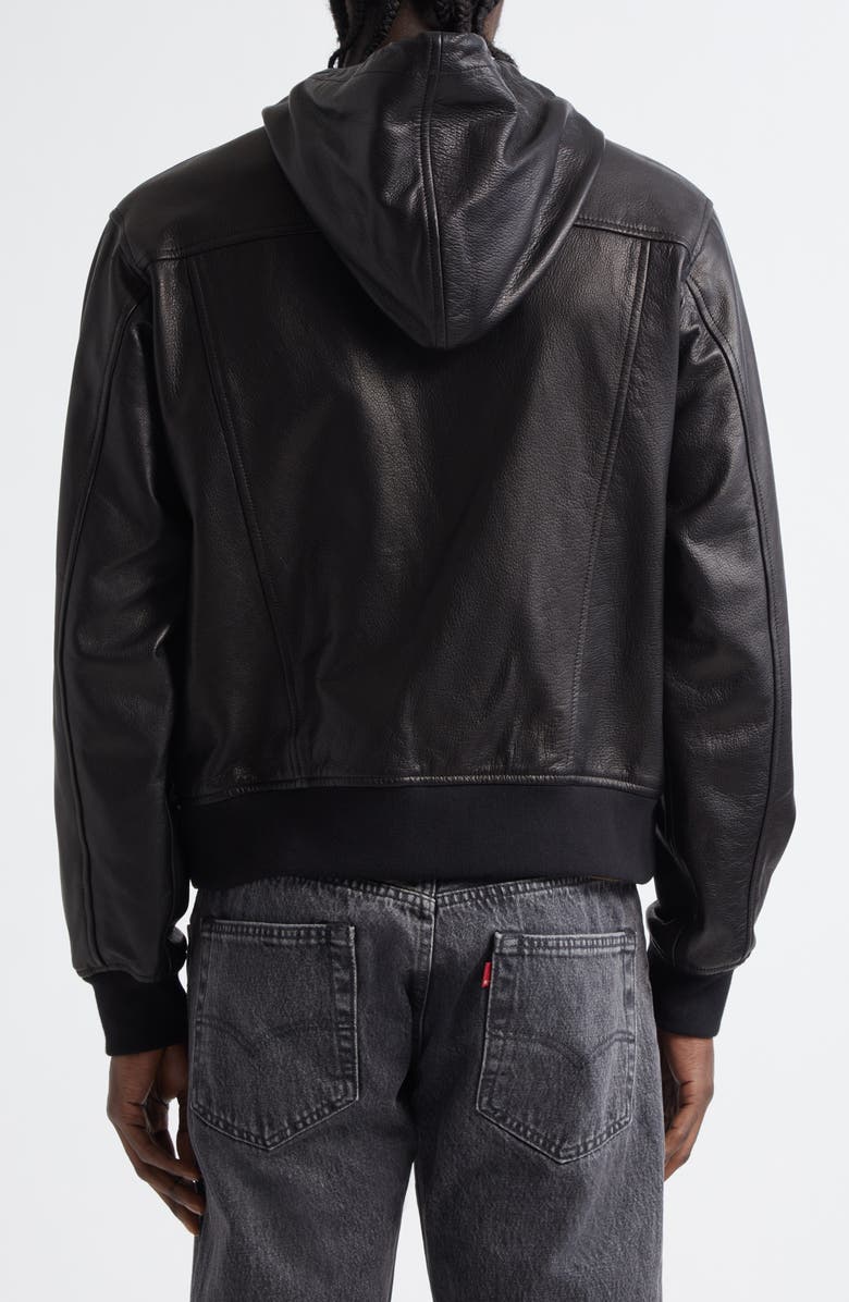 Undercover Hooded Leather Blouson Jacket, Alternate, color, Black