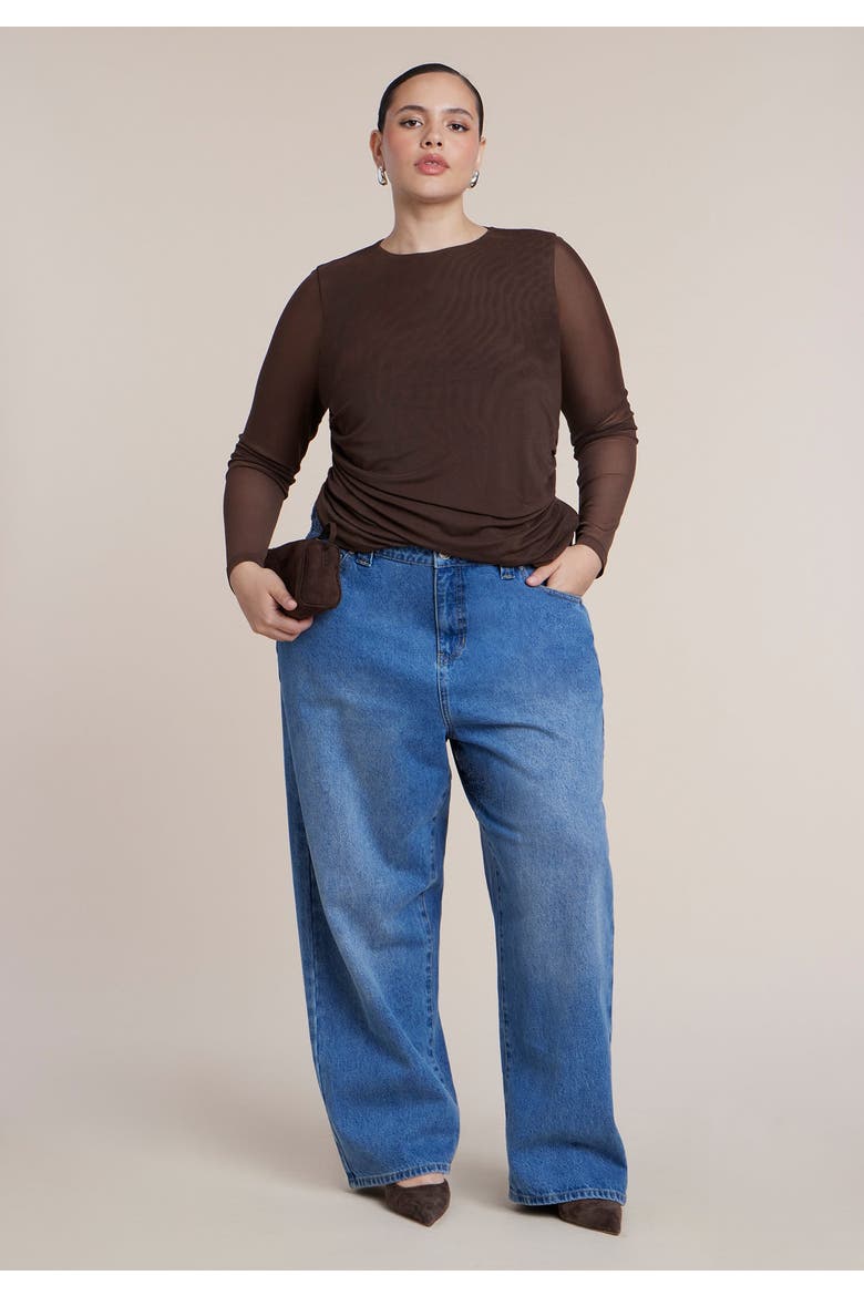 Mesh Draped Waist Top, Alternate, color, CHICORY COFFEE
