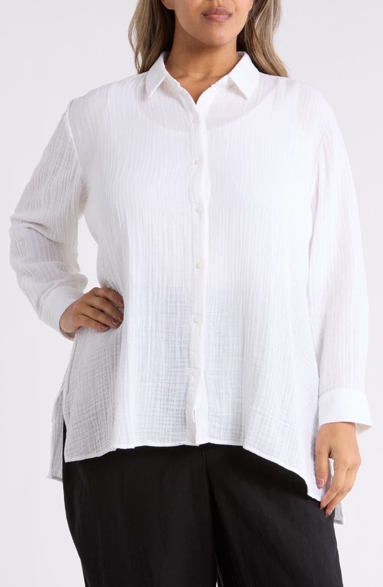 Eileen Fisher Classic Collar Easy Organic Cotton Button-Up Shirt, Alternate, color, White