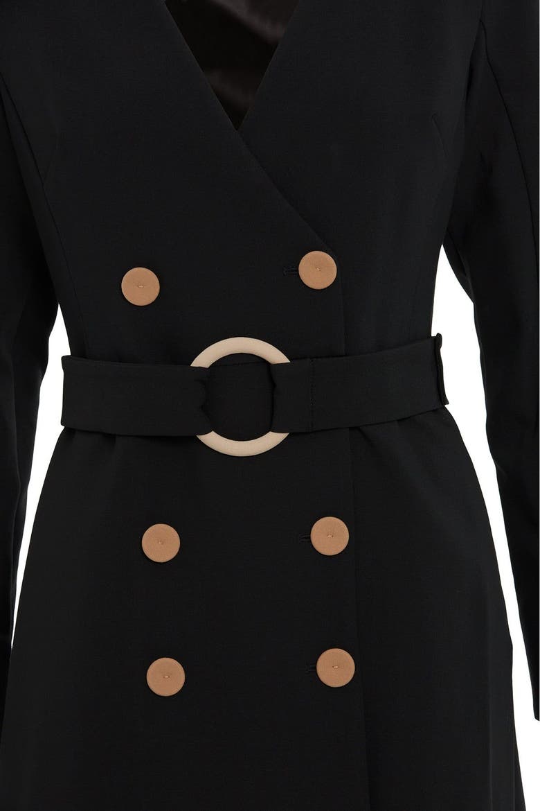 Detachable Buckle Belted Midi Black Dress, Alternate, color, Black