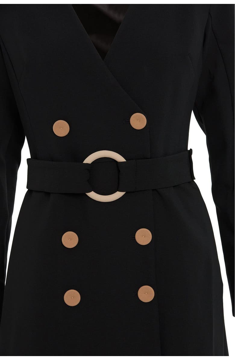 Gizia Detachable Buckle Belted Midi Black Dress, Alternate, color, Black