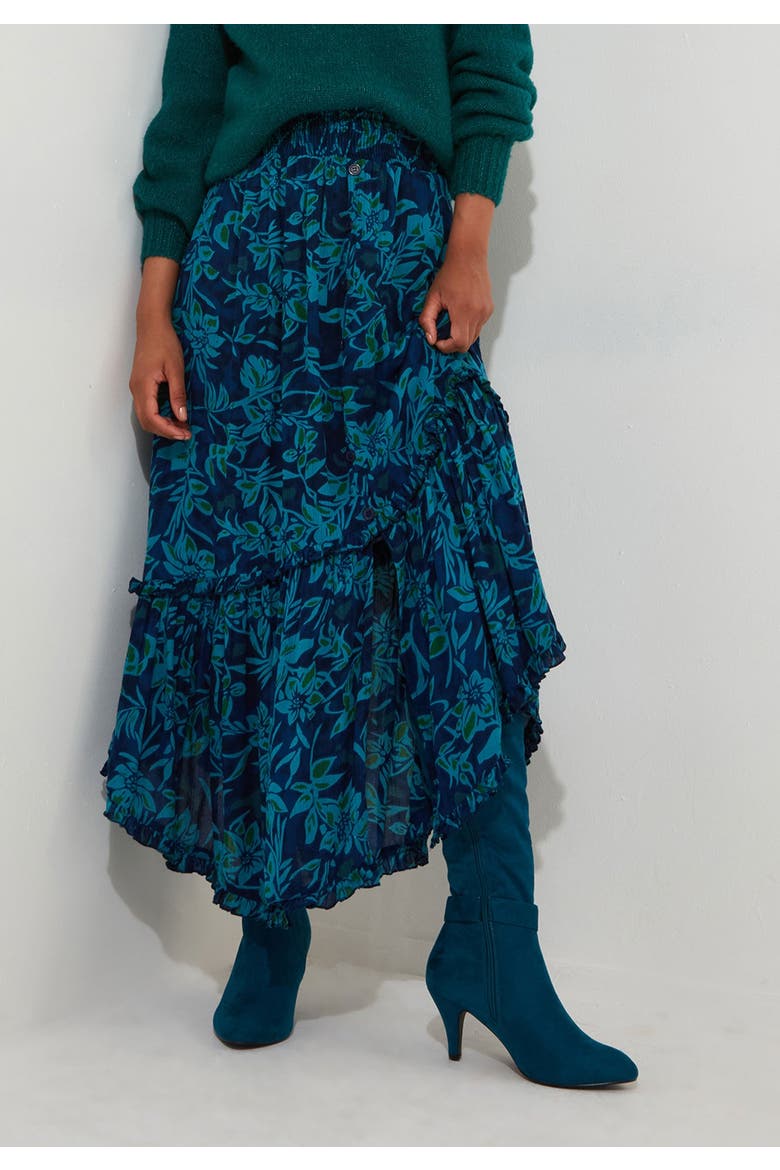 Crinkle Ruffle Maxi Skirt, Alternate, color, INDIGO BLOOM