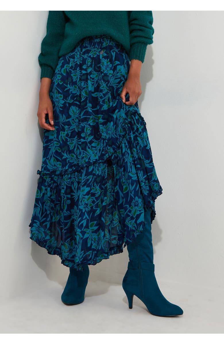Joe Browns Crinkle Ruffle Maxi Skirt, Alternate, color, Indigo Bloom