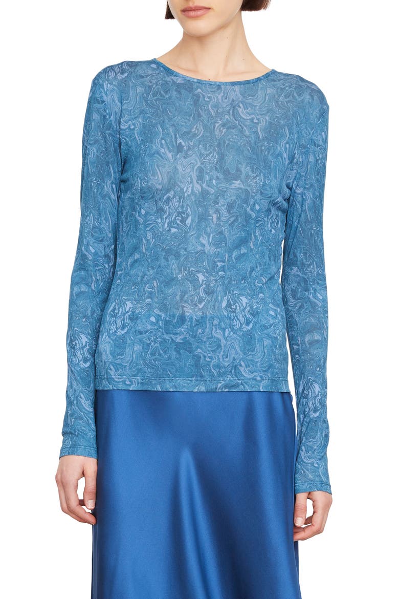 Marble Print Long Sleeve T-Shirt, Main, color, BALTIC