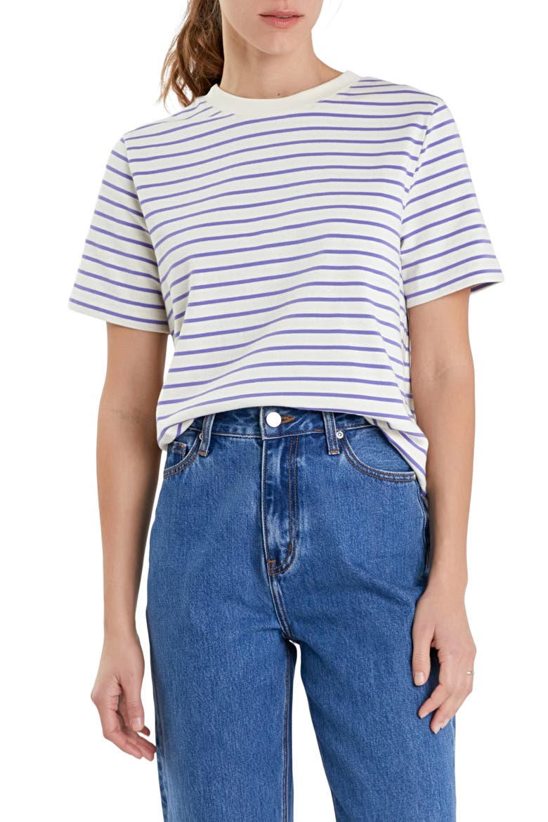 Striped Cotton Jersey Short Sleeve T-Shirt, Main, color, PURPLE