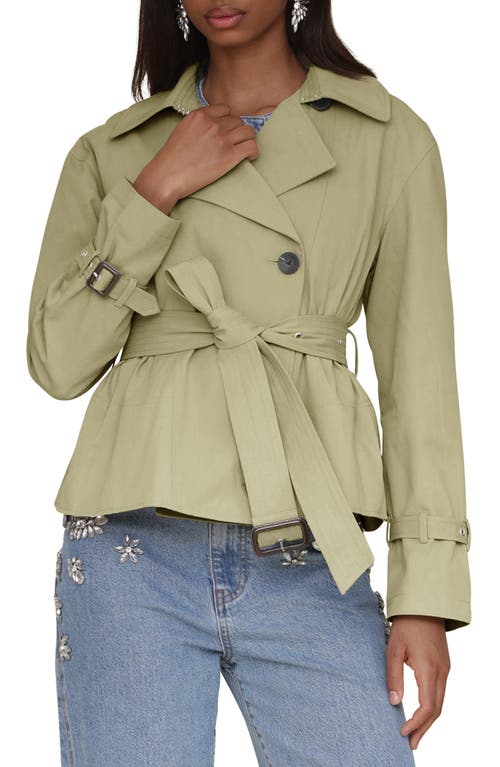 Avec Les Filles Cropped Belted Trench Coat In Soft Sage