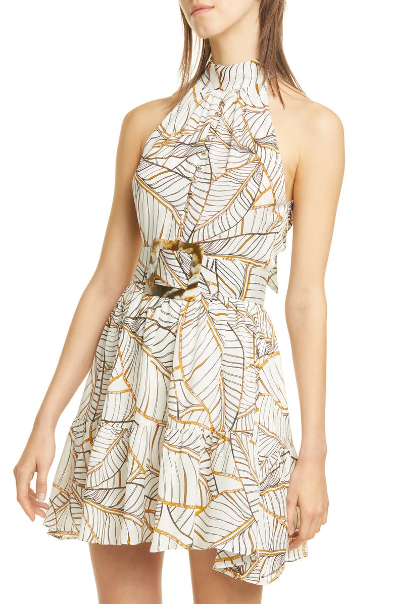 NICHOLAS Selima Palm Leaf Print Silk Minidress, Alternate, color, 