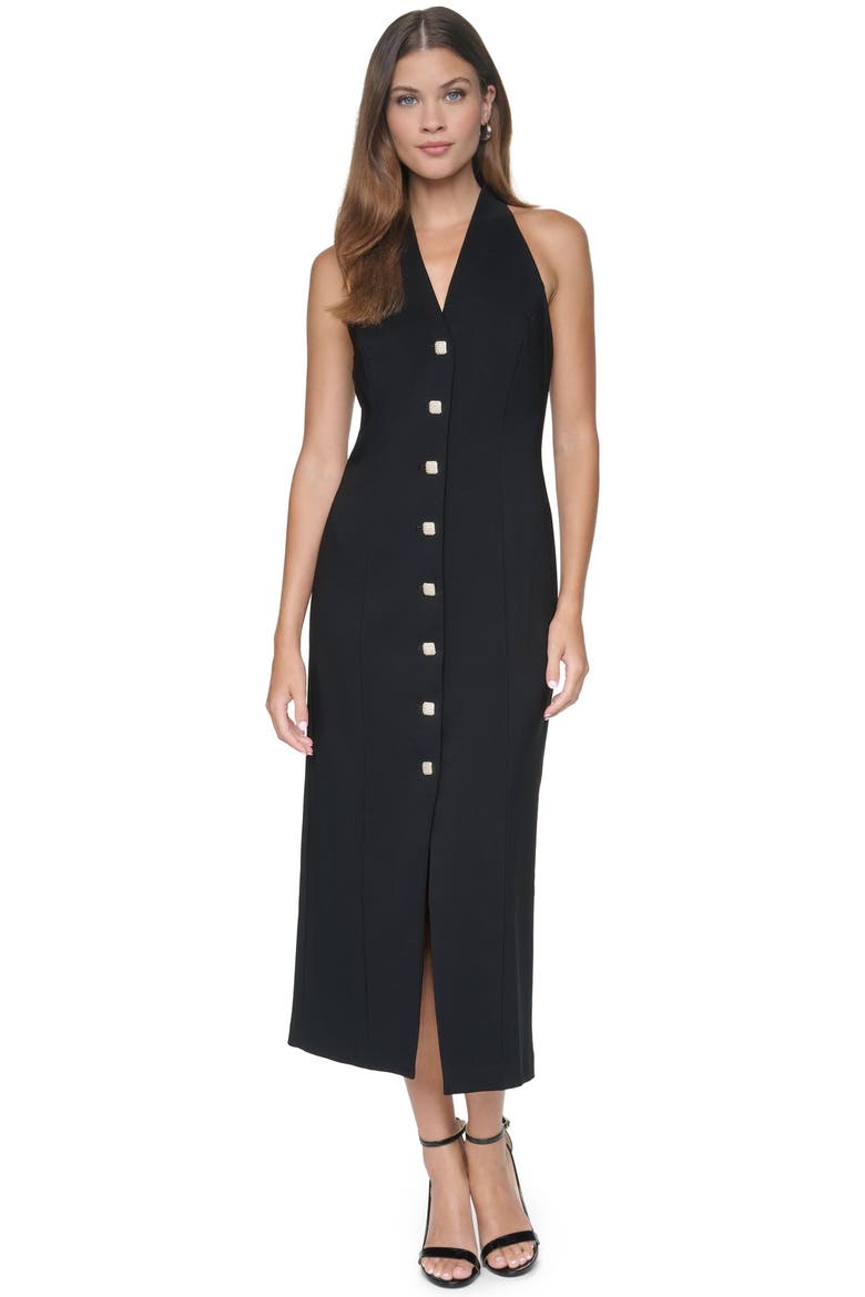 Halter Button-Front Midi Dress, Main, color, Black