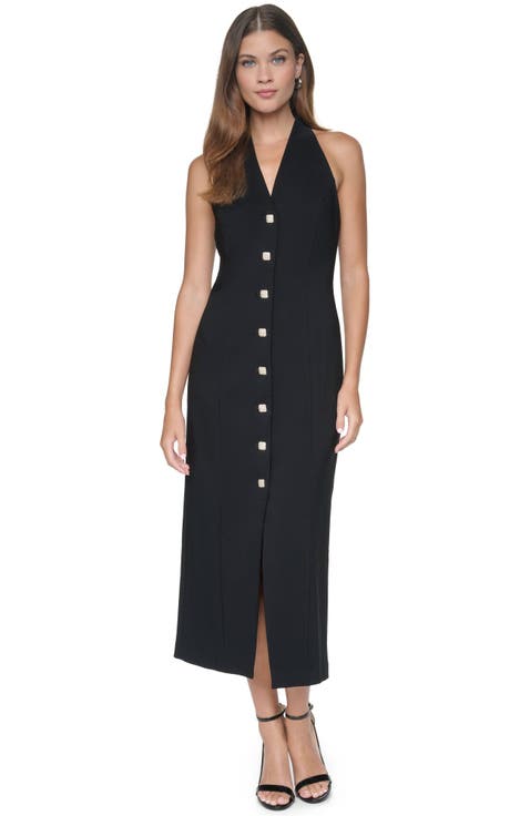 Halter Button-Front Midi Dress