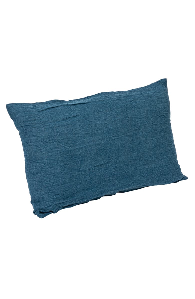 Storied Home 24 Inches Stonewashed Linen Lumbar Pillow, Main, color, Blue
