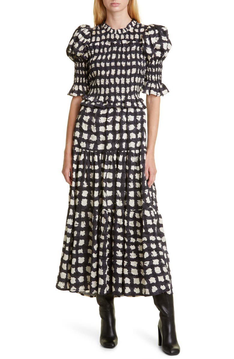 Sea Ginger Gingham Smocked Cotton Dress, Main, color, 