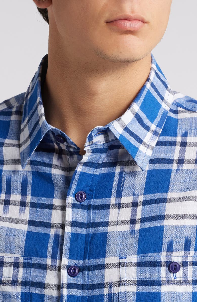 Schott NYC Ikat Plaid Button-Up Shirt, Alternate, color, Blue