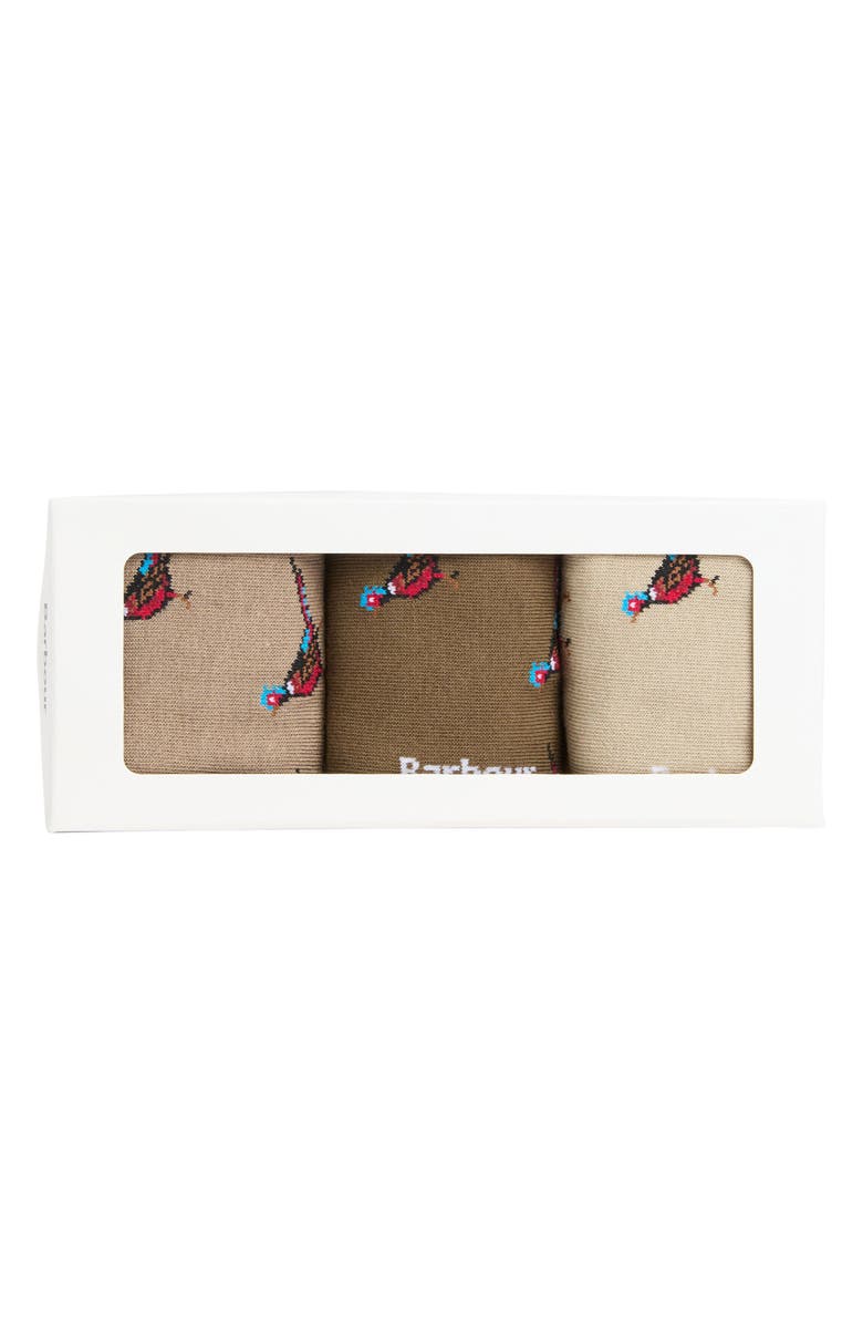 Barbour Pheasant Assorted 3-Pack Cotton Blend Dress Socks Gift Box, Alternate, color, Trench/ Beech Mix