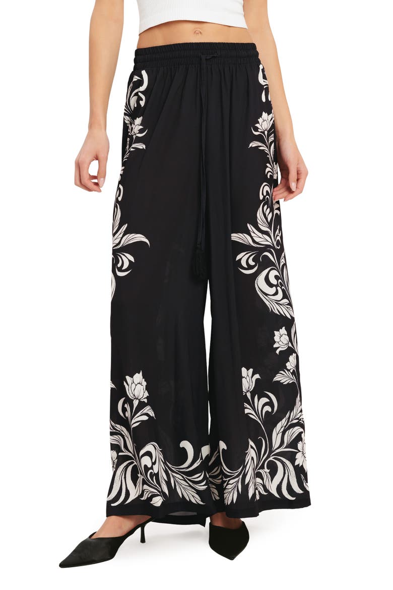 Print Wide Leg Pants, Main, color, BLACK