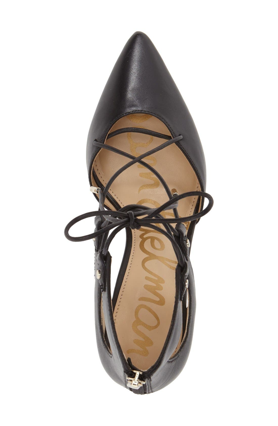 'Taylor' Ghillie Pointy Toe Pump, Alternate, color, BLACK/ BLACK LEATHER