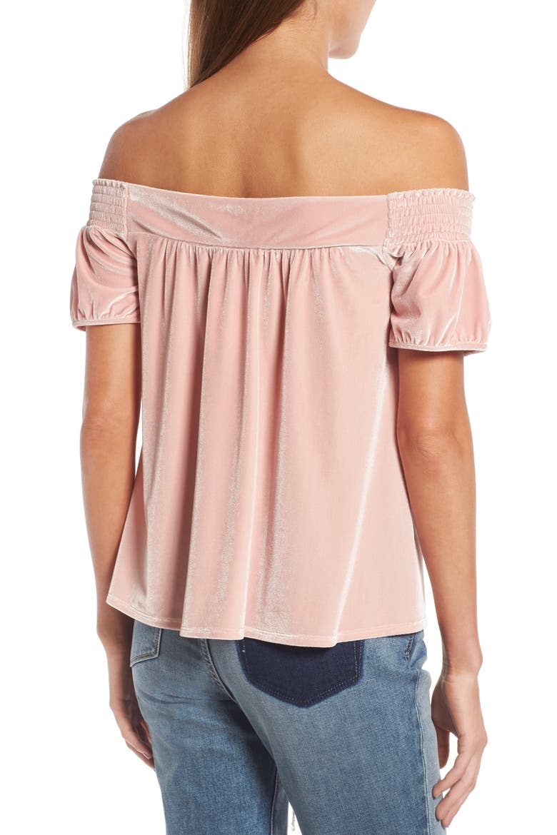 Off the Shoulder Velvet Top, Alternate, color, PINK PEACH