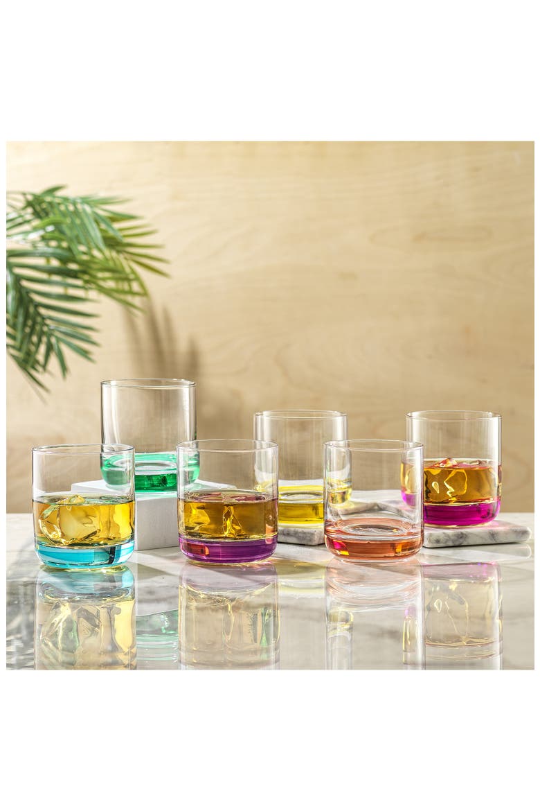 Hue Colored Double Old Fashion Glass - Set of 6, Alternate, color, MULTI
