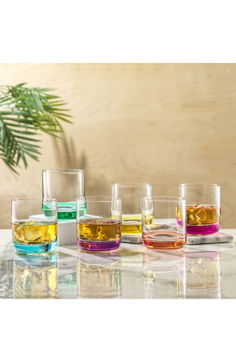 JoyJolt Hue Colored Double Old Fashion Glass - Set of 6, Alternate, color, Multi