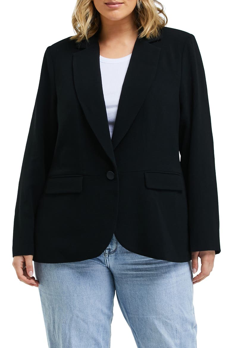 Megan One-Button Crepe Blazer, Main, color, BLACK