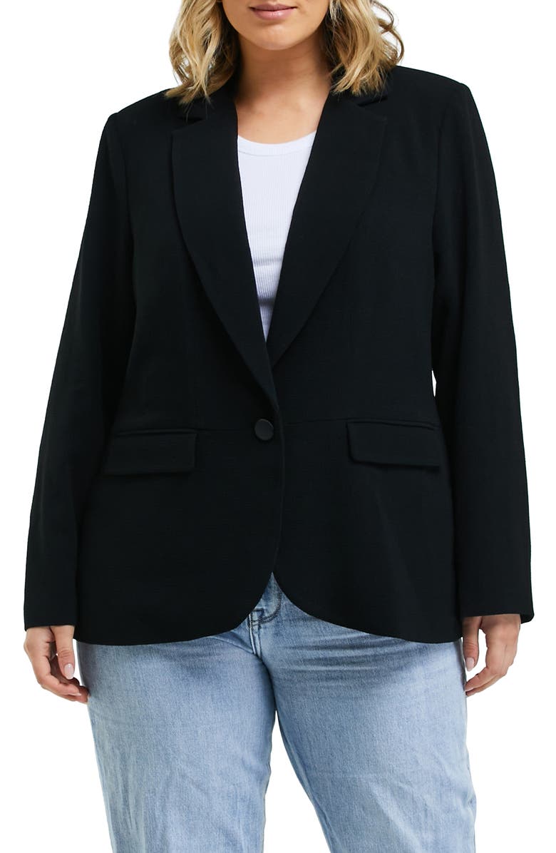 Estelle Megan One-Button Crepe Blazer, Main, color, Black