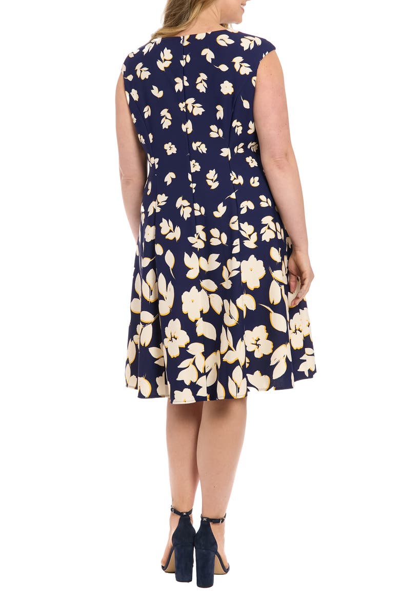 Cap Sleeve Fit & Flare Dress, Alternate, color, NAVY/ IVORY
